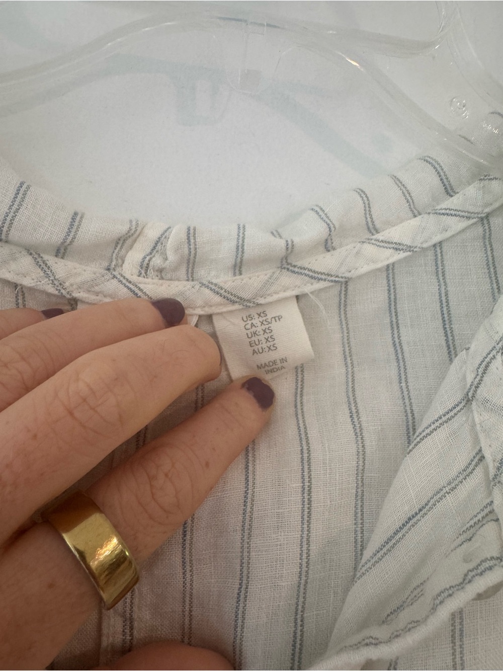 100% Linen Striped Hoodie Tunic Top - Cream with Light Blue Stripes - Picture 2 of 6